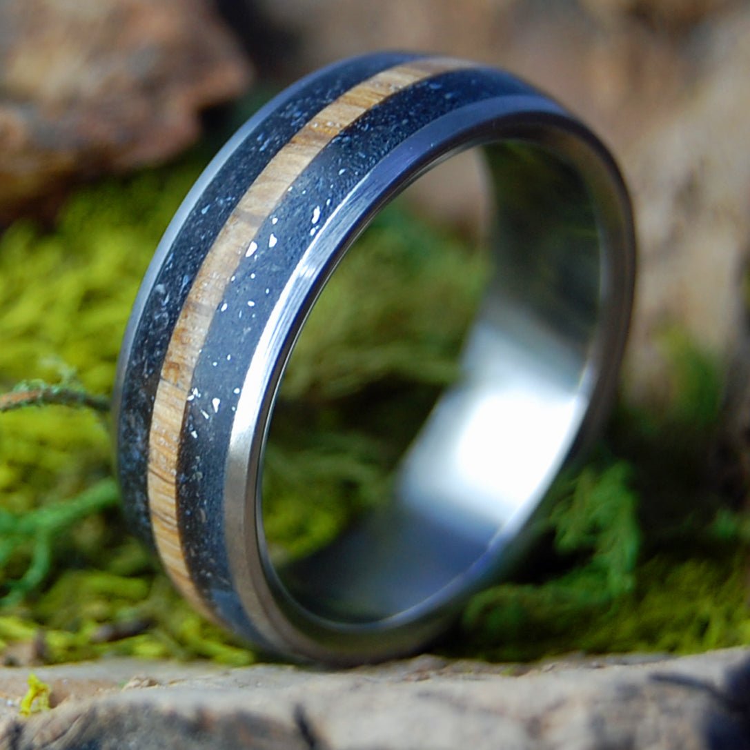 STEEL MY HEART | Men's Hickory Wood, Crushed Steel & Titanium Wedding Ring - Minter and Richter Designs