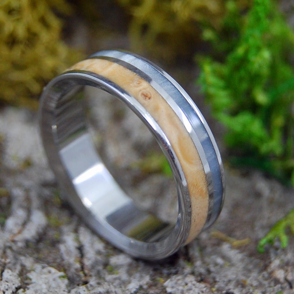 Steel Wedding Ring | Stock Sale - Clear Box Elder Wood Jasper Stone Inox Steel Size 7 At 5.6mm - Minter and Richter Designs