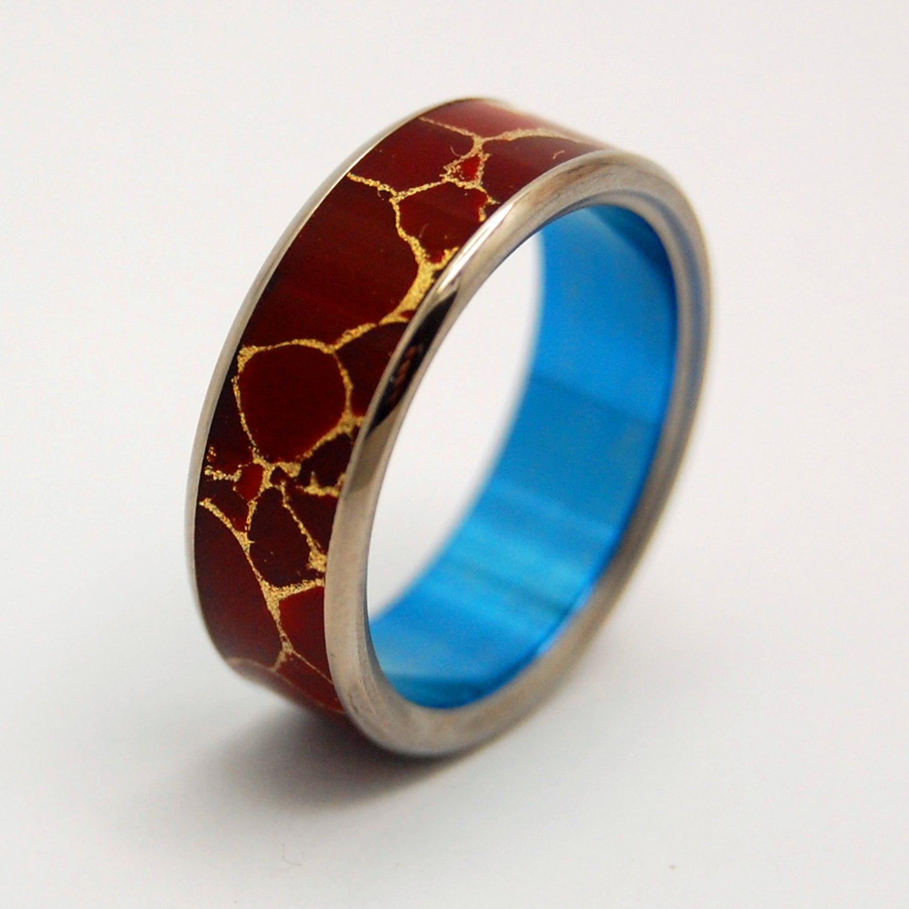 Stone Of Endurance Blue | Men's Red Jasper & Titanium Wedding Ring - Minter and Richter Designs