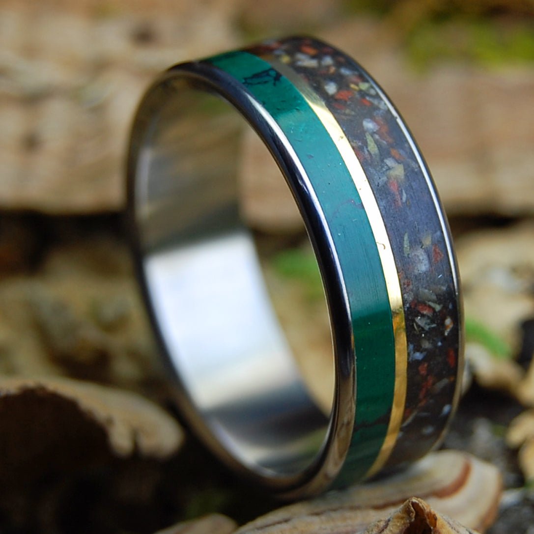 STONES ABOUND | Imperial Jade, Multi Colored Stones, Brass & Titanium & Brass Wedding Ring - Minter and Richter Designs