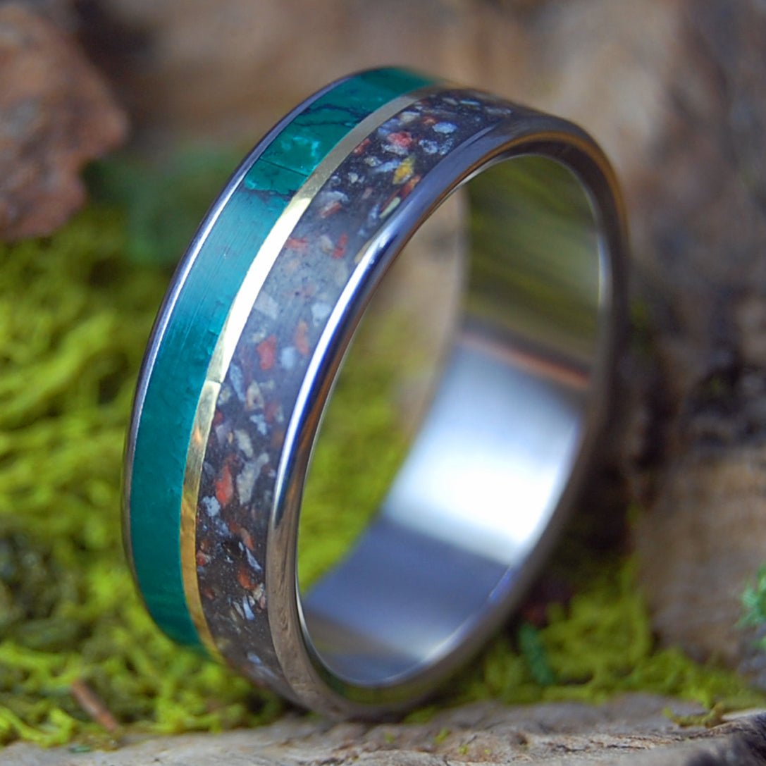 STONES ABOUND | Imperial Jade, Multi Colored Stones, Brass & Titanium & Brass Wedding Ring - Minter and Richter Designs