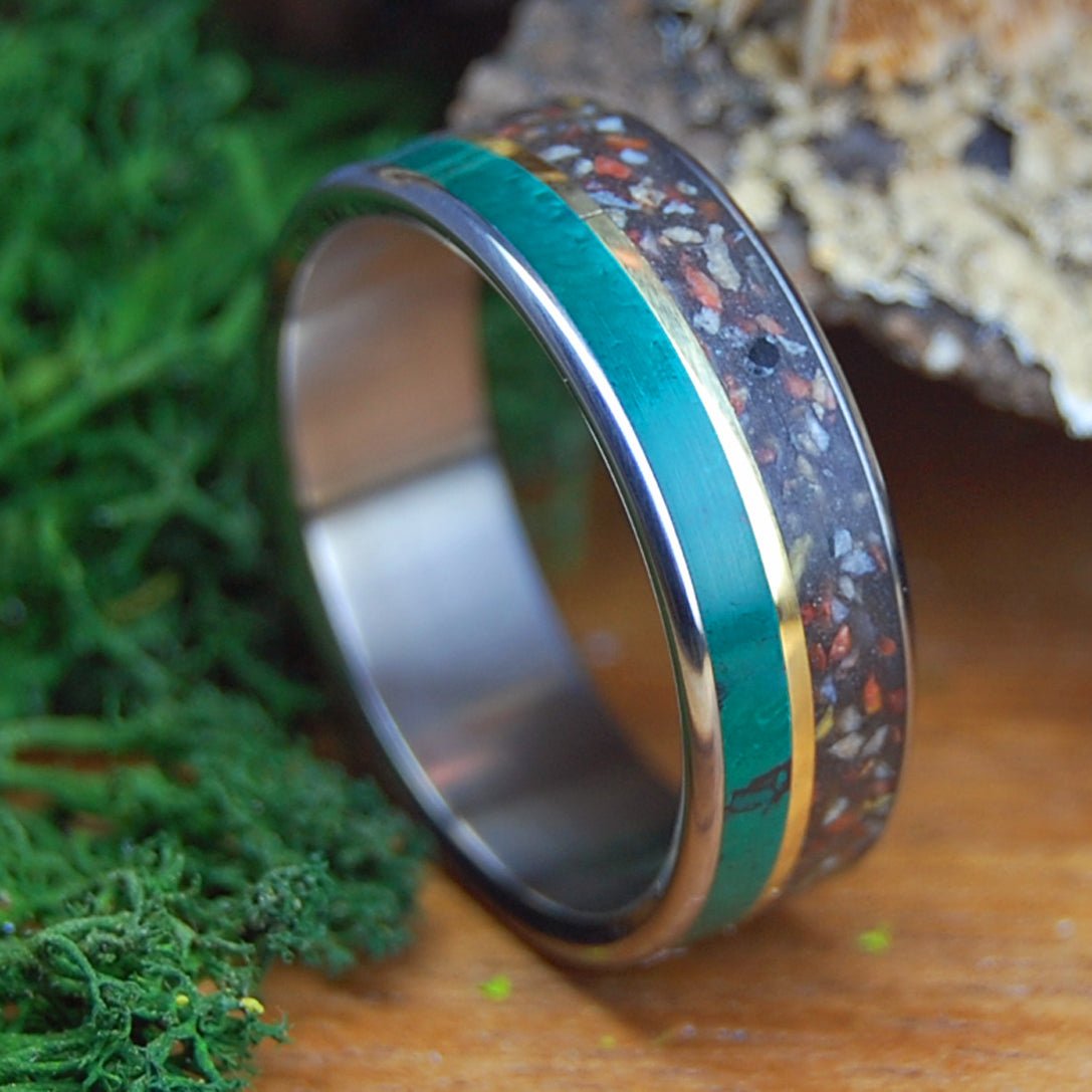 STONES ABOUND | Imperial Jade, Multi Colored Stones, Brass & Titanium & Brass Wedding Ring - Minter and Richter Designs