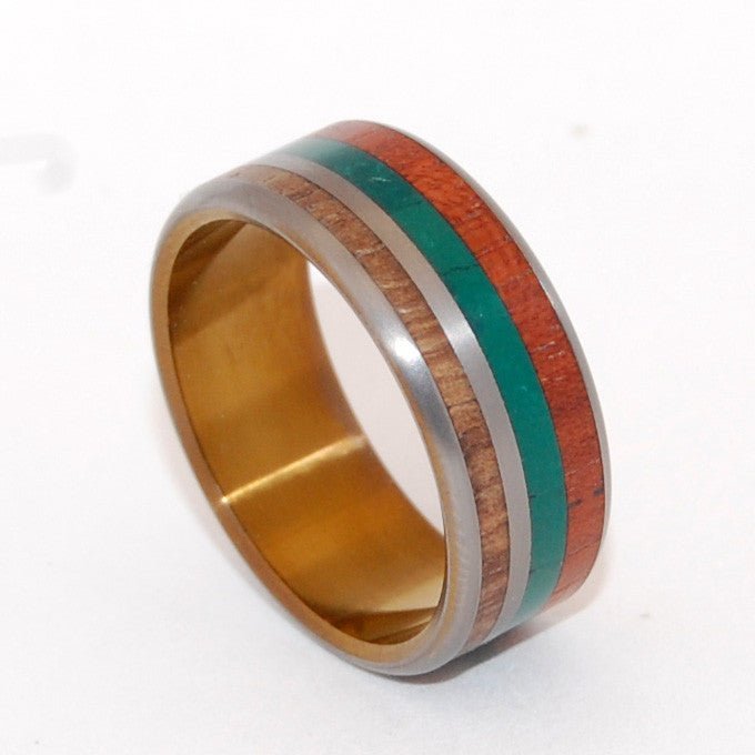 Strawberry Fields | Men's Bloodwood, Jade Stone, Hawaiian Koa Wood & Titanium Wedding Ring - Minter and Richter Designs
