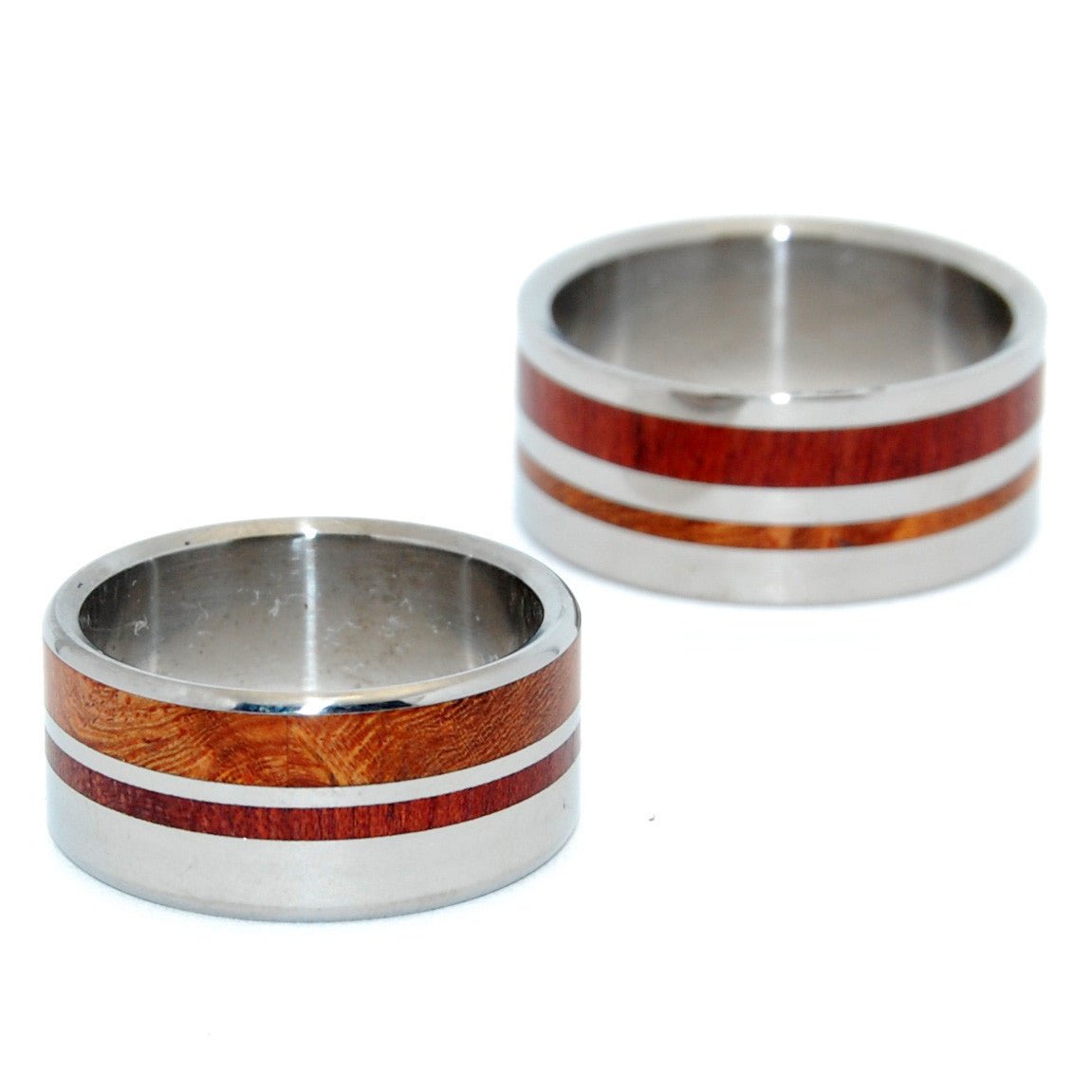 Stronger Together | Dark Maple Wood, Koa Wood & Titanium - Unique Wedding Ring Set - Minter and Richter Designs