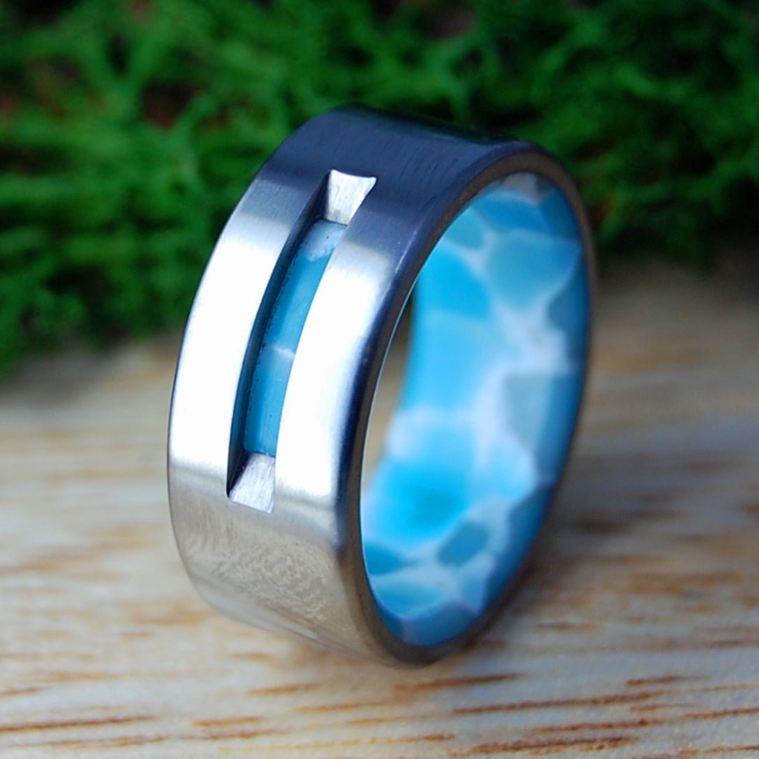 SUNNY SKY SHINING THROUGH | Men's Larimar Stone Wedding Ring - Minter and Richter Designs