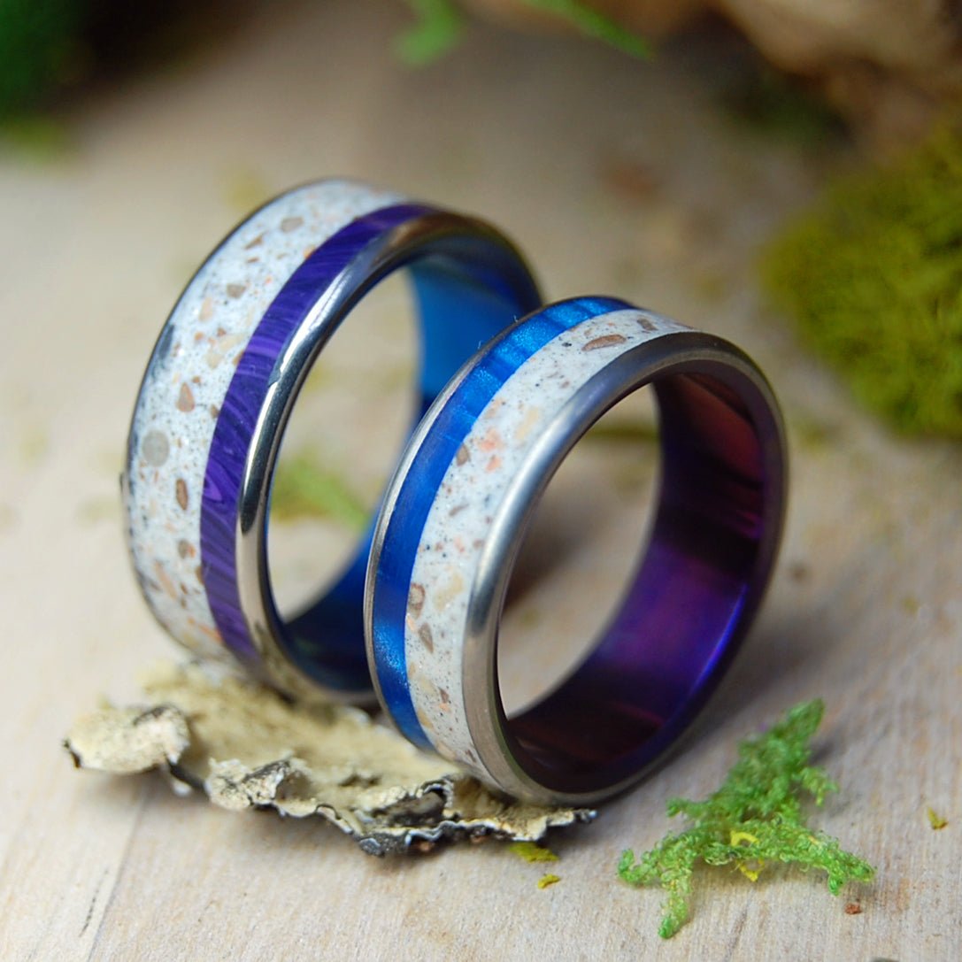 Sunrise & Sunset on Galilee | Israel Beach Sand & Stone Unique Wedding Rings - Minter and Richter Designs