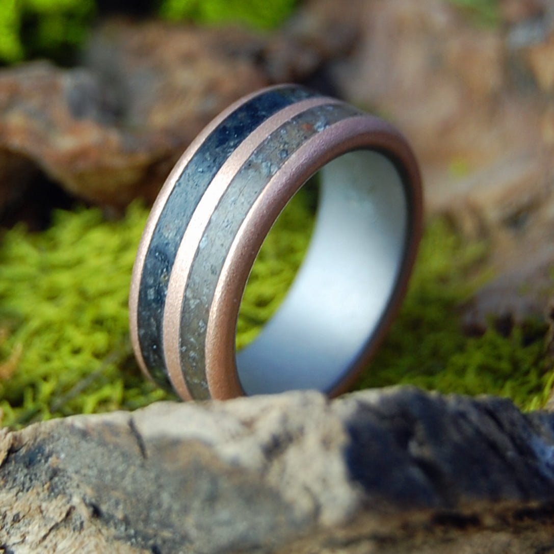 Sunset at Lake Sevan Armenia | Men's Armenian Earth, California and PA Coal Titanium & Bronze Wedding Ring - Minter and Richter Designs