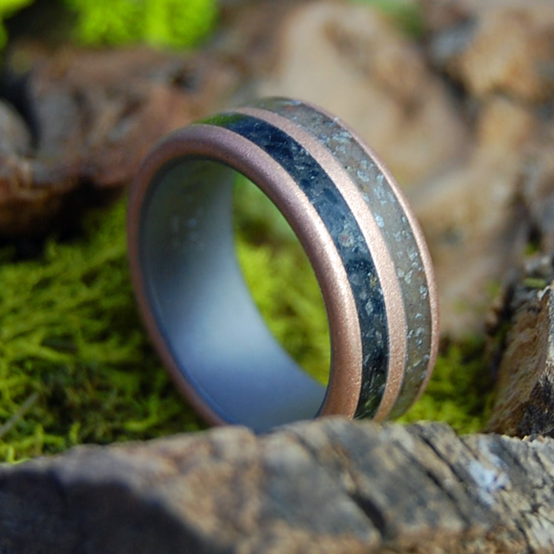 Sunset at Lake Sevan Armenia | Men's Armenian Earth, California and PA Coal Titanium & Bronze Wedding Ring - Minter and Richter Designs