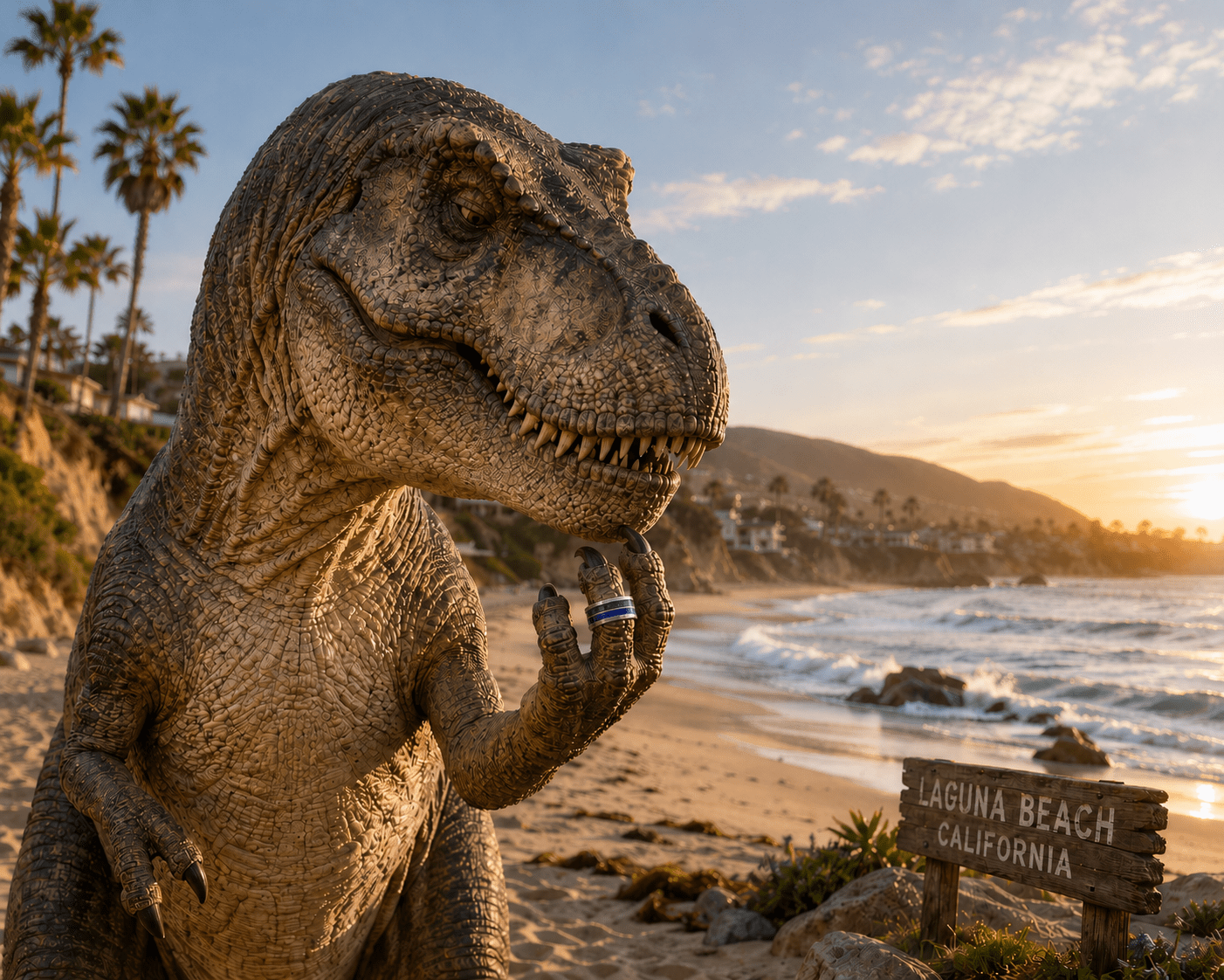 T - REX ON OCEANSIDE BEACH, CALI | Men's Oceanside, Ca Beach Sand, T - Rex Teeth & Titanium Wedding Ring - Minter and Richter Designs