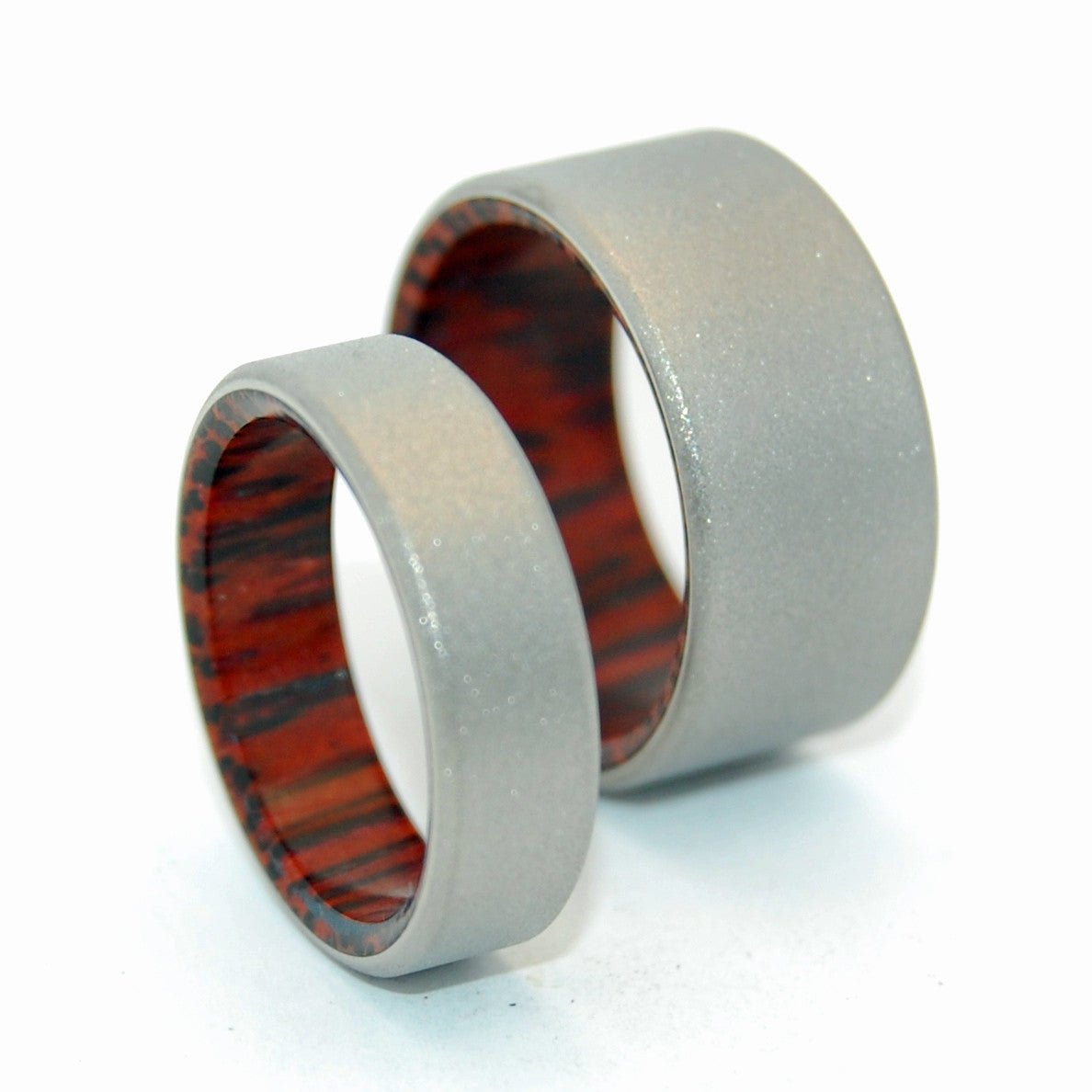 Tales Of Eden | Red Palm Wood & Titanium - Unique Wedding Ring - Wedding Ring Set - Minter and Richter Designs