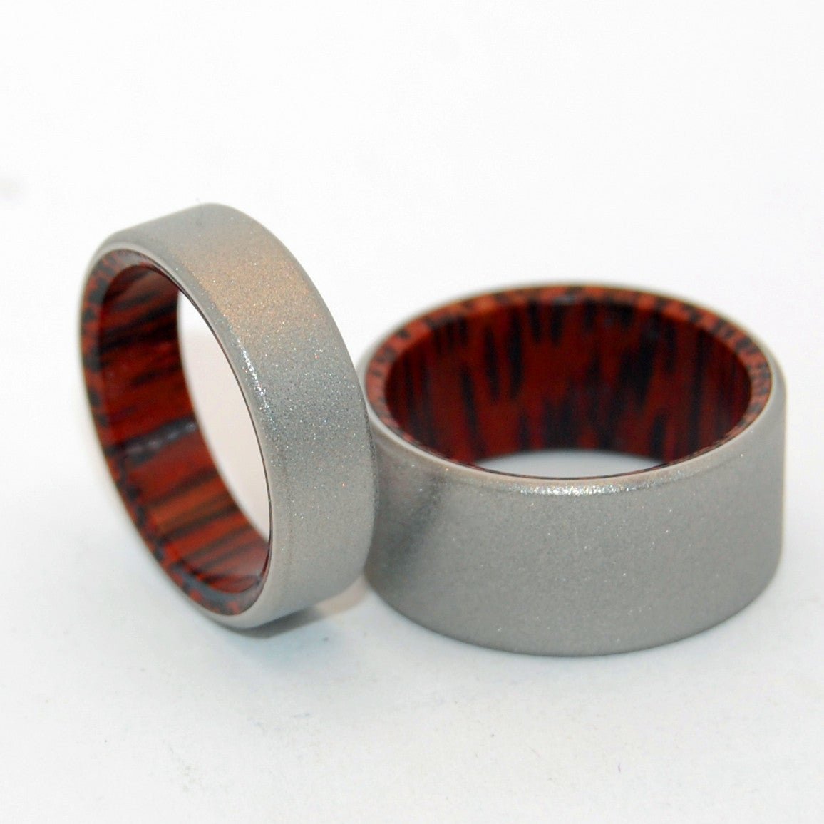 Tales Of Eden | Red Palm Wood & Titanium - Unique Wedding Ring - Wedding Ring Set - Minter and Richter Designs