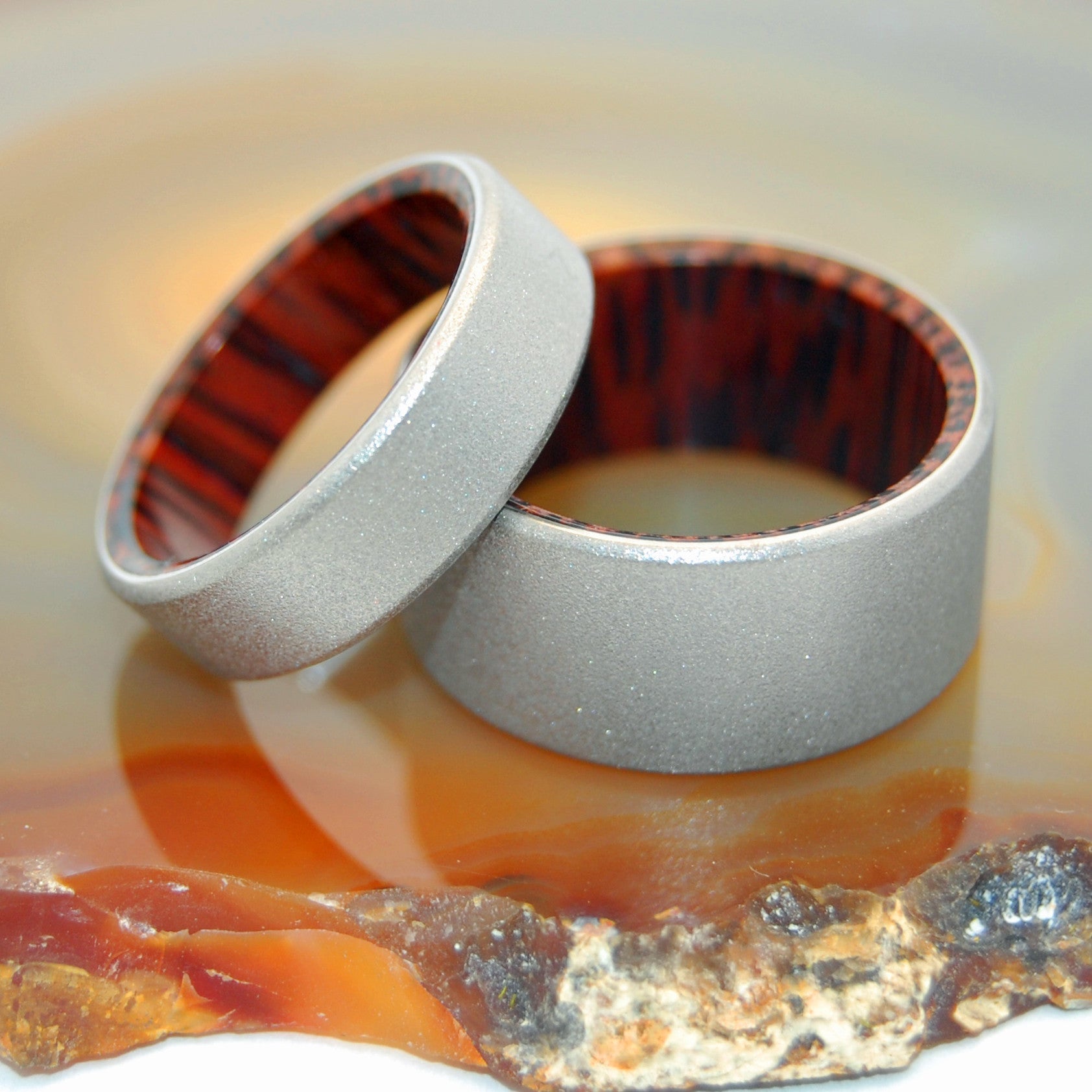 Tales Of Eden | Red Palm Wood & Titanium - Unique Wedding Ring - Wedding Ring Set - Minter and Richter Designs