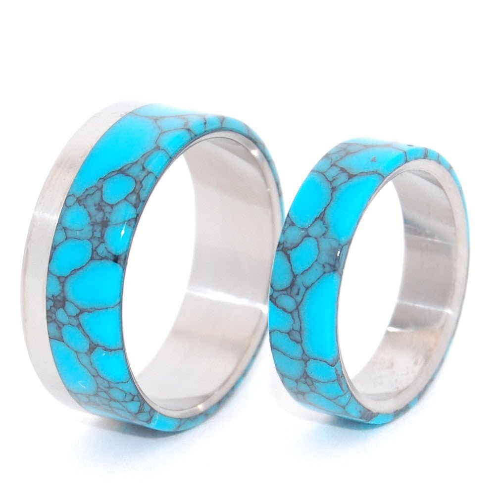 Tempest Looms | Turquoise & Titanium - Unique Wedding Ring Set - Minter and Richter Designs