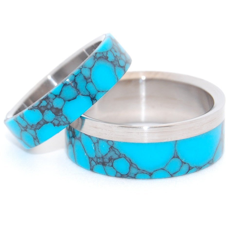 Tempest Looms | Turquoise & Titanium - Unique Wedding Ring Set - Minter and Richter Designs