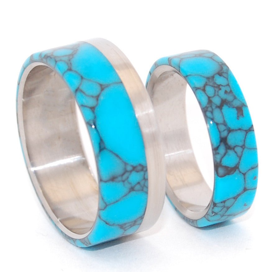 Tempest Looms | Turquoise & Titanium - Unique Wedding Ring Set - Minter and Richter Designs