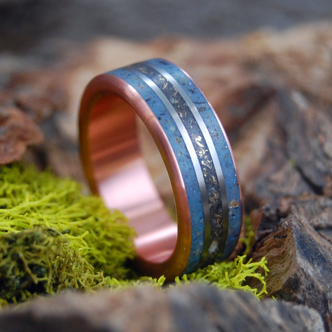 The British Are Coming In Copper! | Men's Copper, Bullet Fragments & Titanium Revolutionary War Memorial Wedding Ring - Minter and Richter Designs