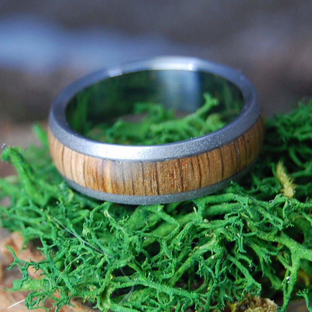 THE COMPTON OAK TREE, WILLIAMSBURG, VA | Men's Compton Oak & Titanium Domed Wedding Ring - Minter and Richter Designs