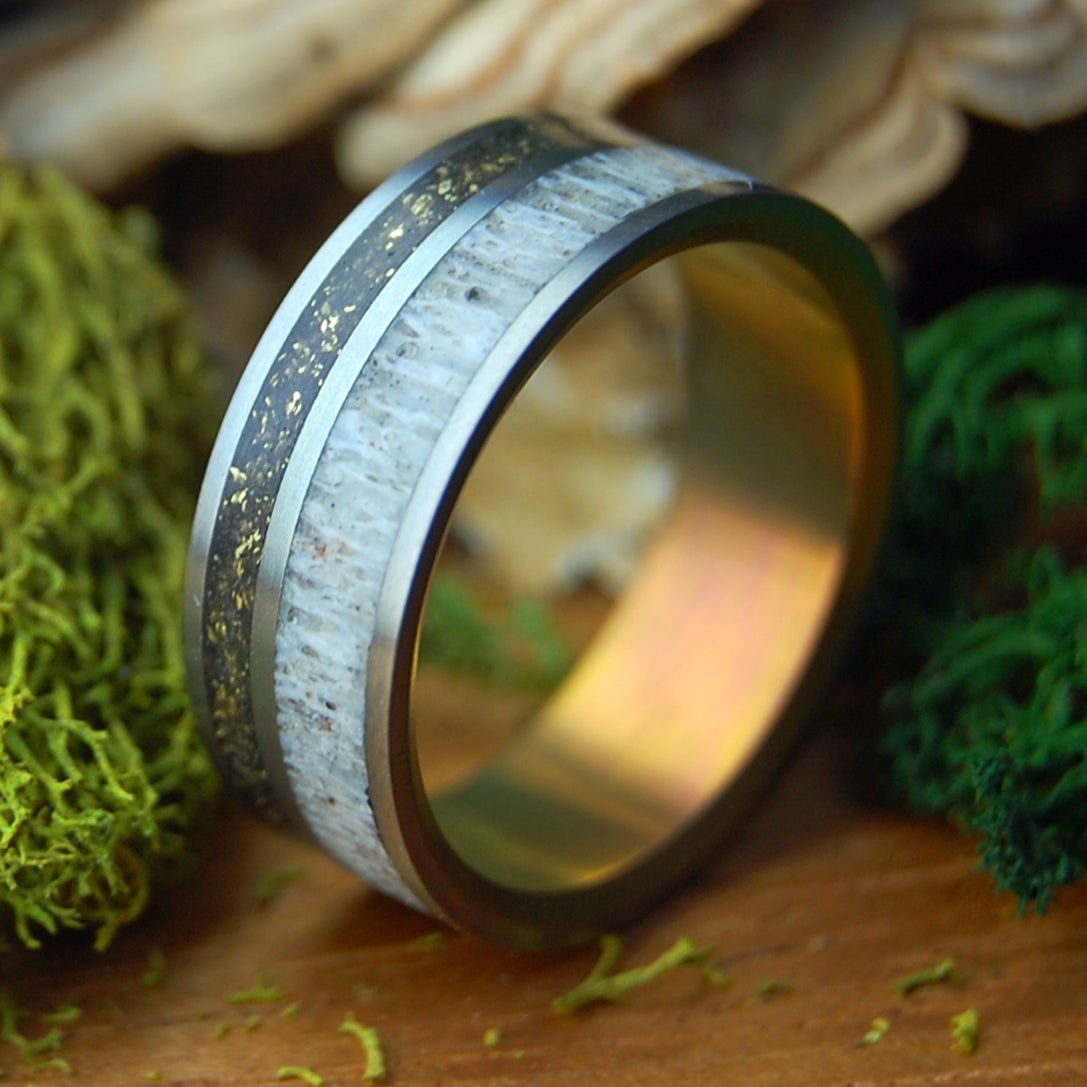 THE MOOSE AND HIS SHOTGUN | Men's Moose Antler, Shotgun Shell & Titanium Wedding Ring - Minter and Richter Designs