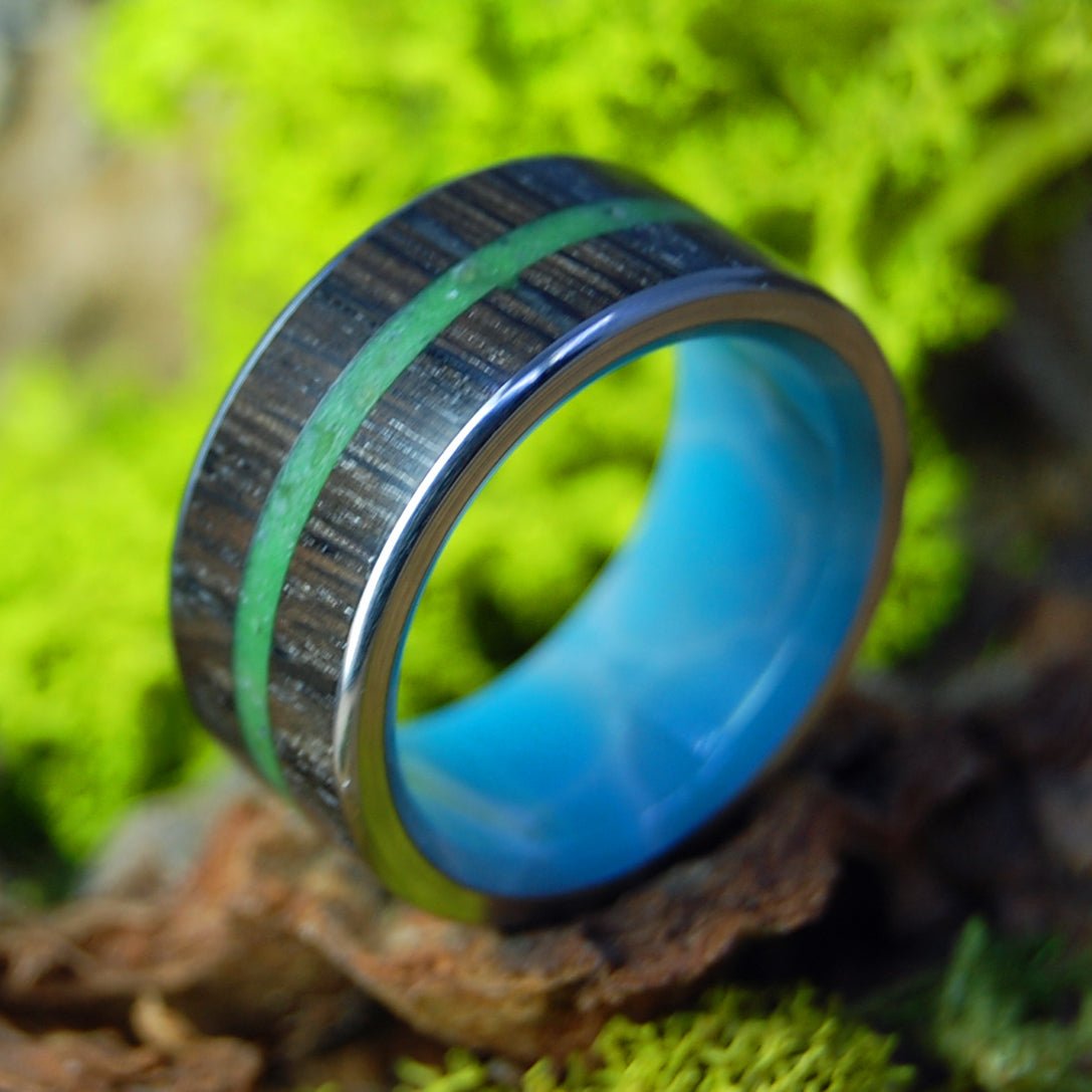 The Shores Of Ireland Wide | Men's Irish Bog Oak, Connemara Marble & Titanium Wedding Ring - Minter and Richter Designs