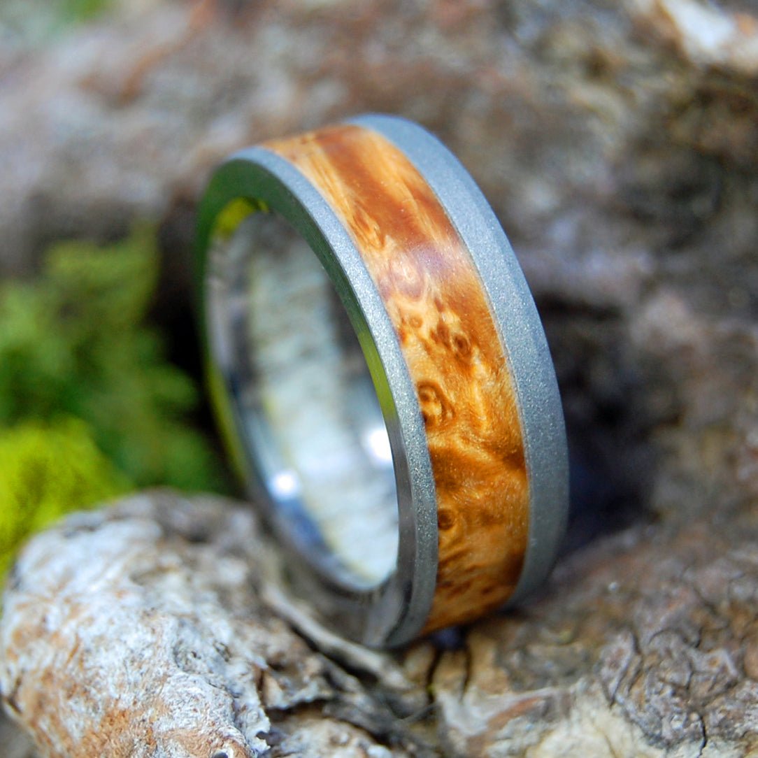 The Sigh Of A Moose | Men's Antler, Brown Box Elder & Titanium Wedding Ring - Minter and Richter Designs