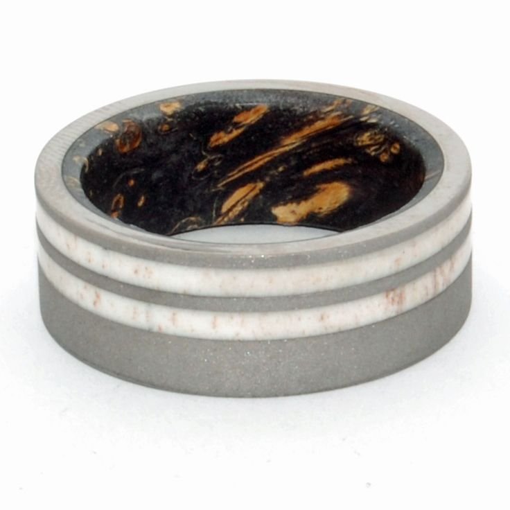 The Strength Of A Wise Man | Men's Titanium, Moose Antler, & Box Elder Wood Wedding Ring - Minter and Richter Designs