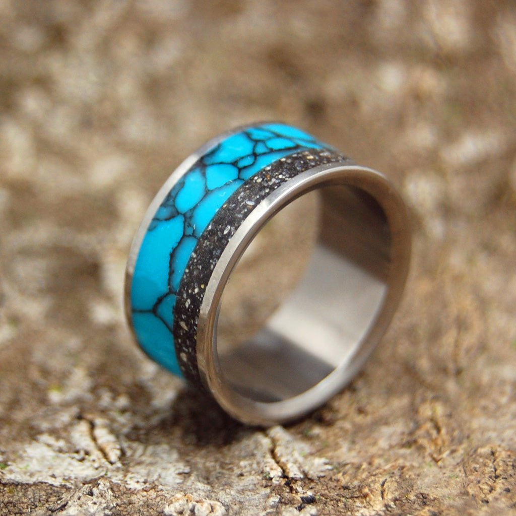 The Universe You Fill | Men's Turquoise, Black Icelandic Beach Sand & Titanium Wedding Ring - Minter and Richter Designs
