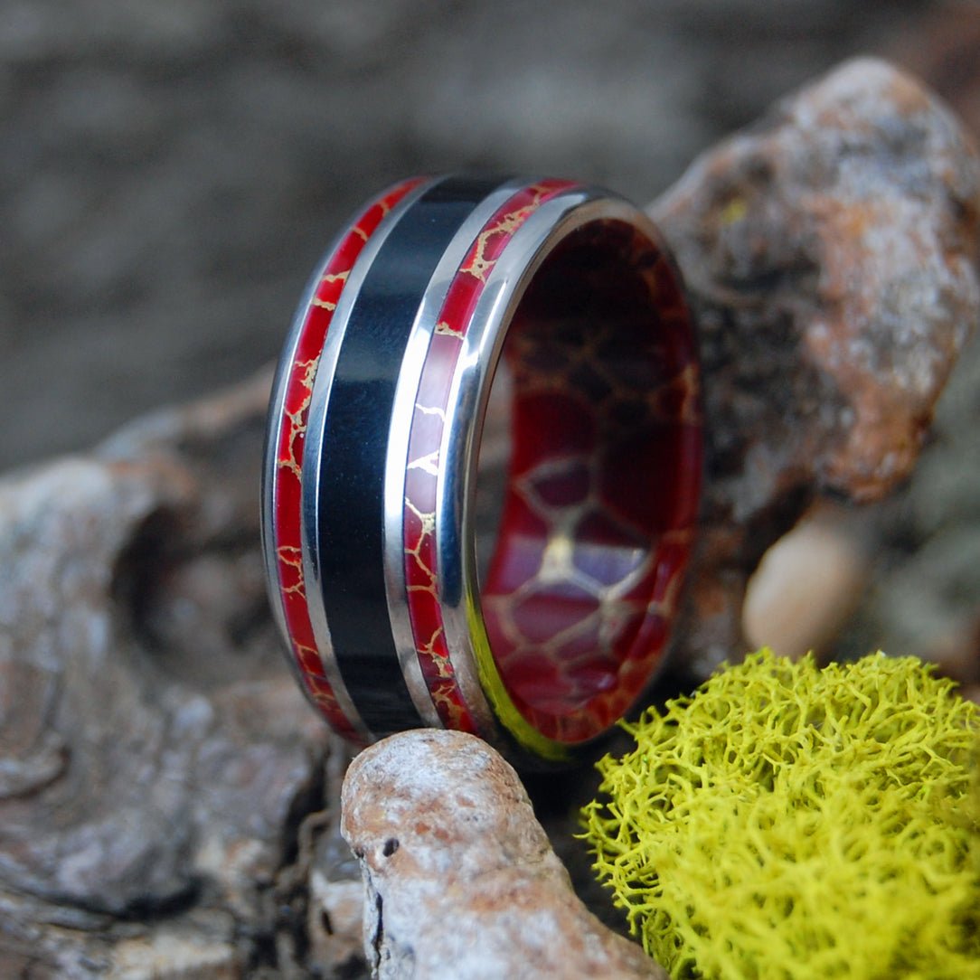 THOSE DAYS Men's Red Gold Webbed Jasper, Onyx Stone Titanium