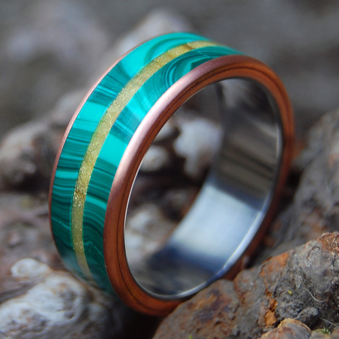 SHANTI TIGER'S EYE & MALACHITE | Men's Banded Malachite, Tiger's Eye Stone, Copper, & Titanium Wedding Ring