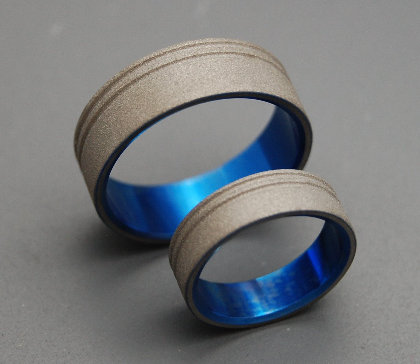 To The Future Blue | Sandblasted Titanium Ring - Unique Men's Wedding Ring Set - Minter and Richter Designs