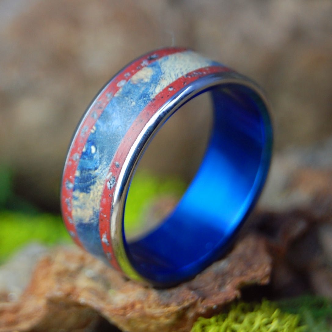 To The Real Heroes in Blue | Men's Crimson Sand & Titanium Military Wedding Ring - Minter and Richter Designs