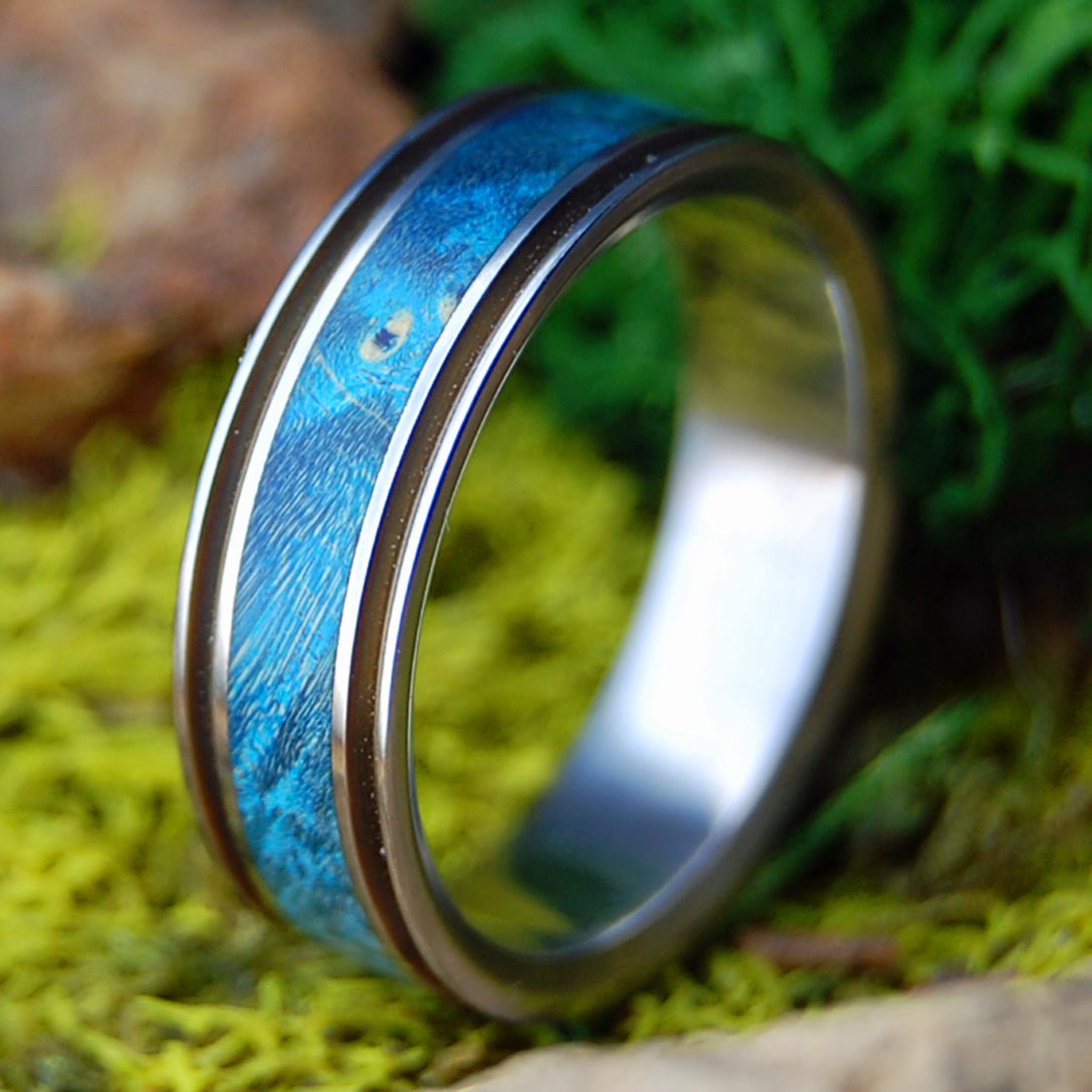 TRUE PARTNER | Men's Blue Box Elder Wood & Titanium Wedding Ring - Minter and Richter Designs