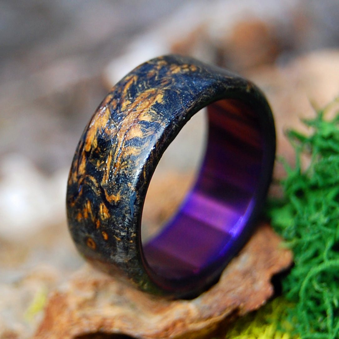TRUE TO ME PURPLE | Men's Black Box Elder Wood & Titanium Wedding Ring - Minter and Richter Designs