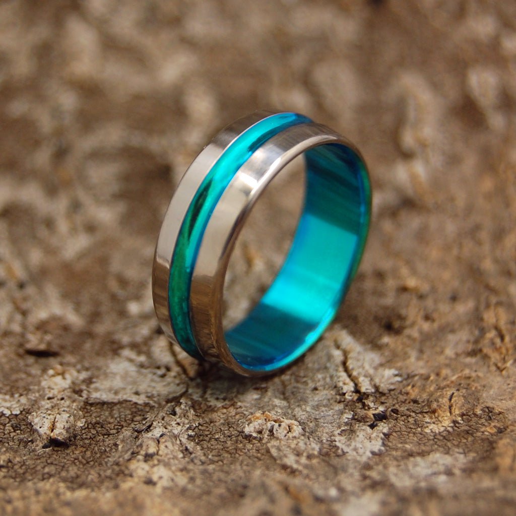 Turquoise Signature Ring | Men's Anodized Turquoise & Titanium Wedding Ring - Minter and Richter Designs
