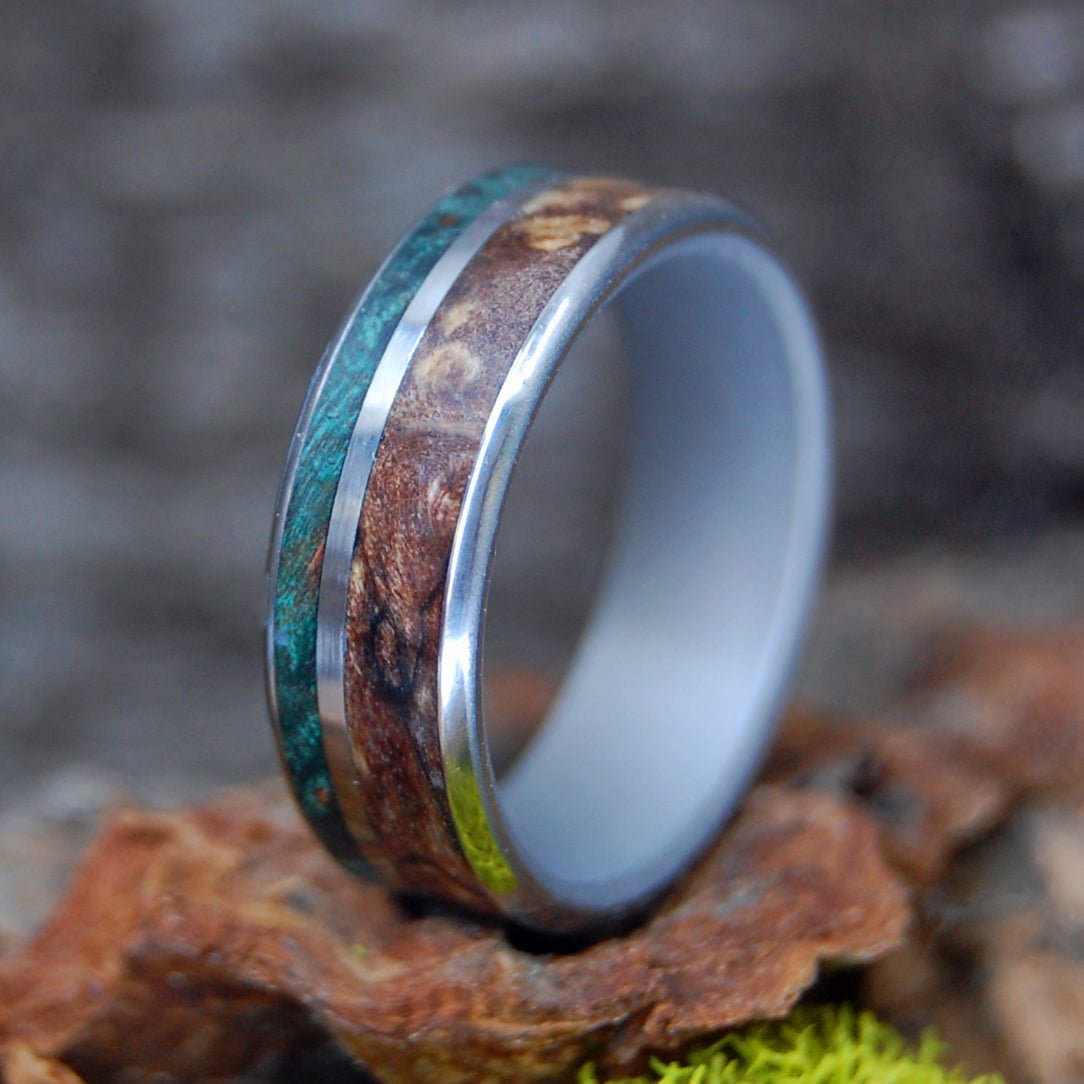 Two Maples | Men's Green Maple, Spalted Maple Wood & Titanium Wedding Ring - Minter and Richter Designs
