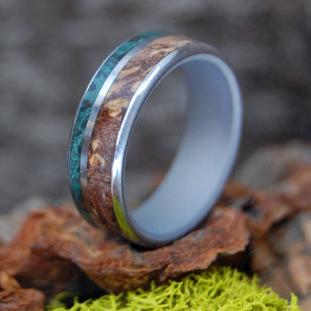 Two Maples | Men's Green Maple, Spalted Maple Wood & Titanium Wedding Ring - Minter and Richter Designs