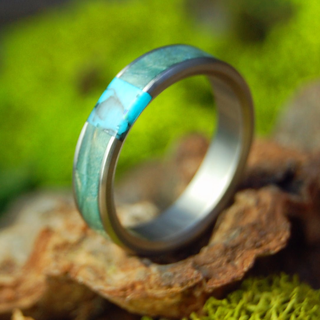 Two Women | Size 5.25 At 3.5mm | Turquoise and Box Elder | Unique Wedding Band | On Sale - Minter and Richter Designs