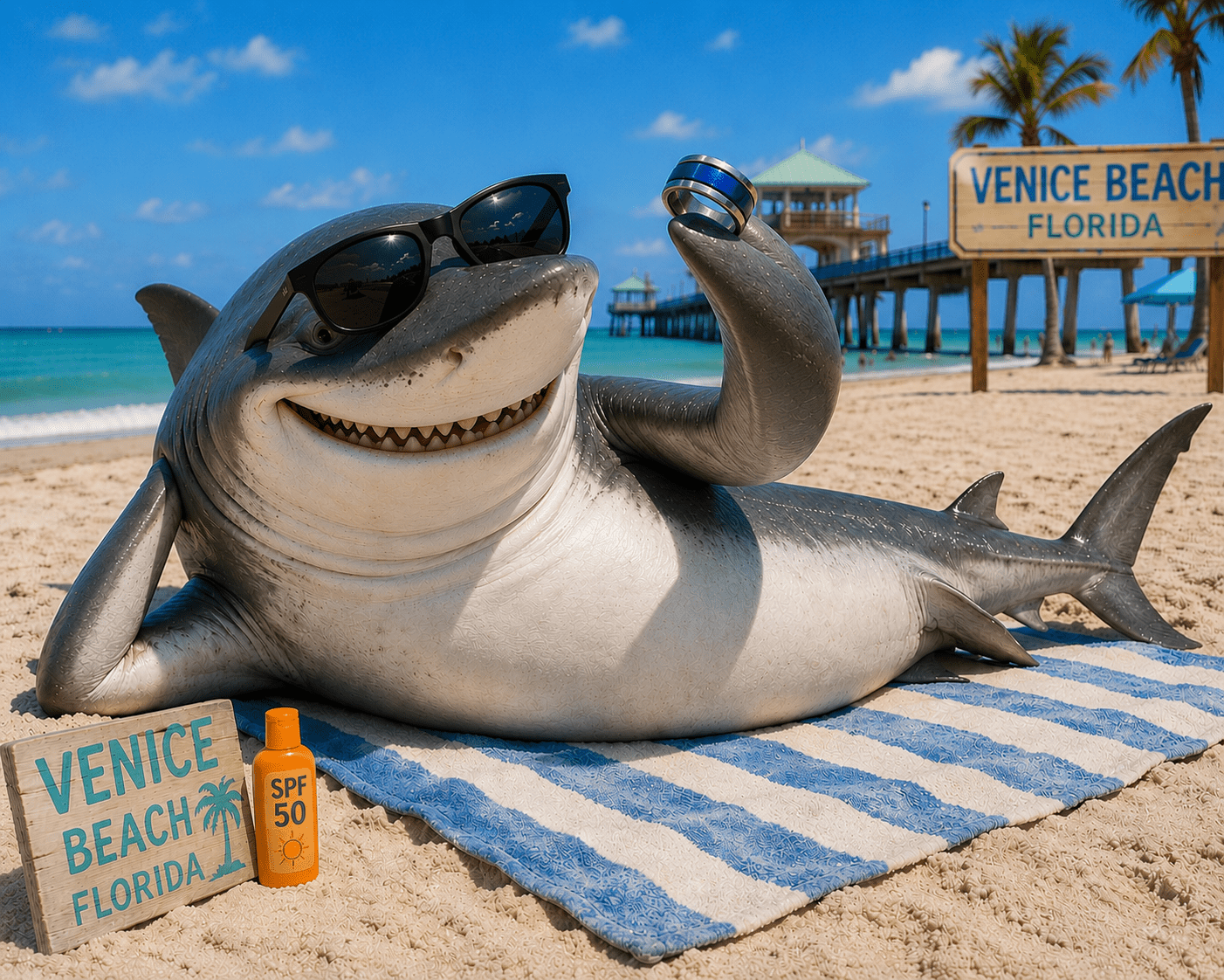 VENICE BEACH GOLD SHARK | Men's Venice, FL Beach Sand, Crushed Gold, Shark Teeth | Titanium Wedding Ring - Minter and Richter Designs