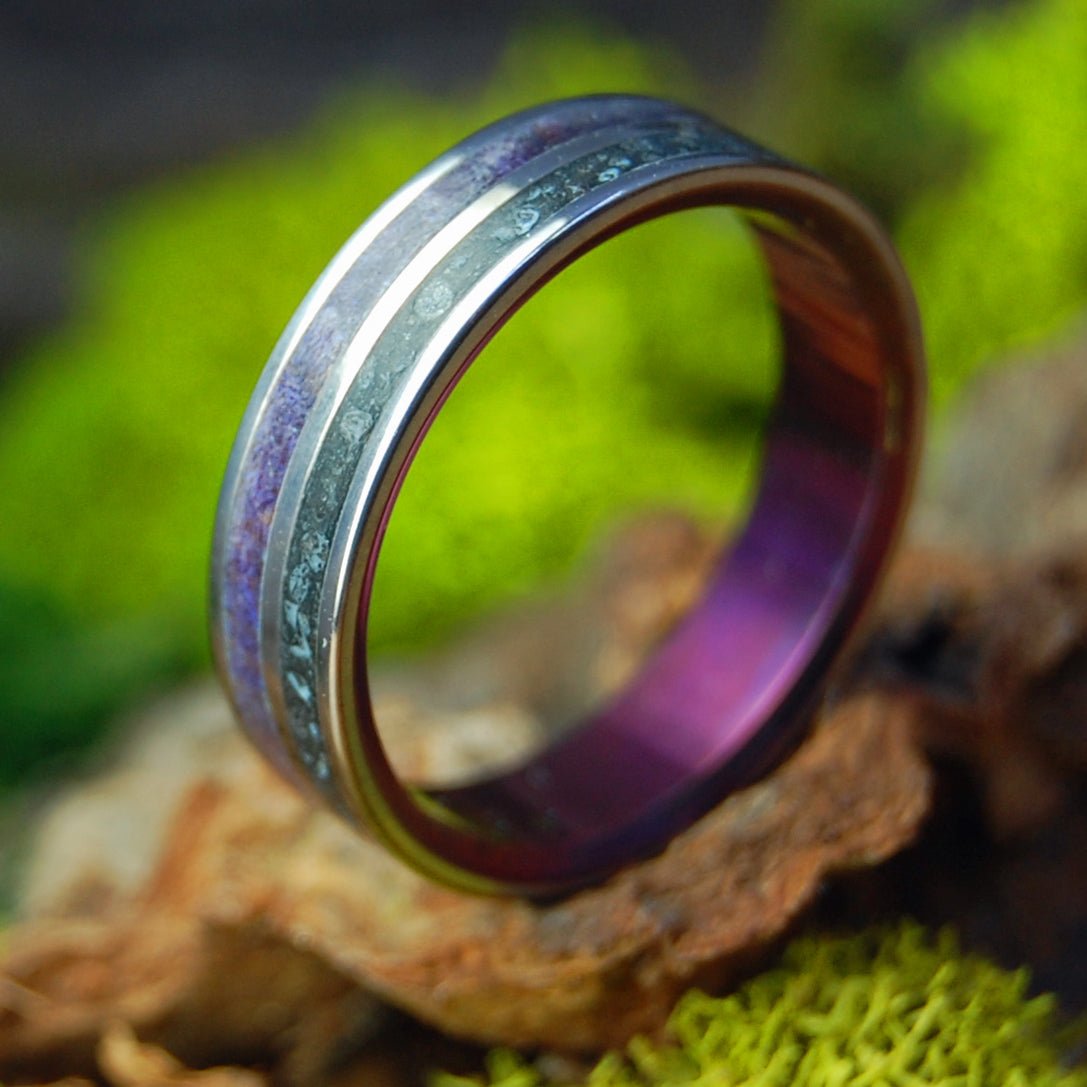 Vik Beach and Purple Box Elder | Size 10.75 At 5.6mm | Box Elder Wood and Vik Beach Lava | Unique Wedding Band | On Sale - Minter and Richter Designs
