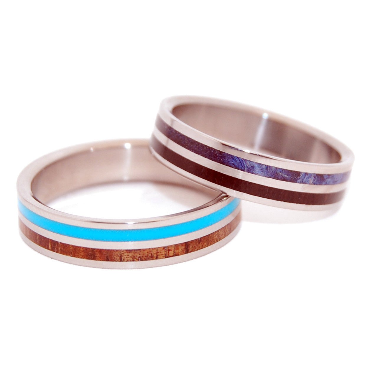 Walking Along Holding Hands | Turquoise Resin & Hawaiian Koa Wood - Unique Wedding Rings - Minter and Richter Designs