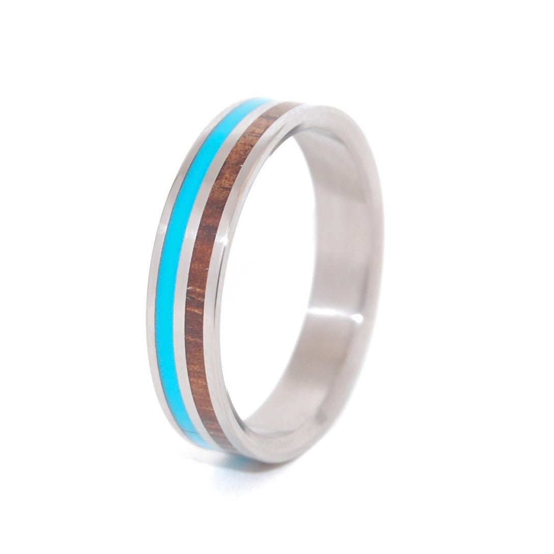 Walking Along | Men's Turquoise Resin, Hawaiian Koa Wood & Titanium Wedding Ring - Minter and Richter Designs