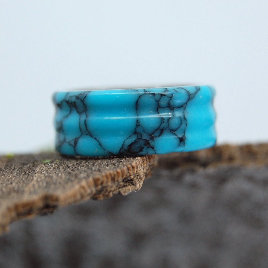 Wavy All I Want is You and Turquoise | Size 6.5 At 8mm | Turquoise Stone | Unique Wedding Band | - Minter and Richter Designs