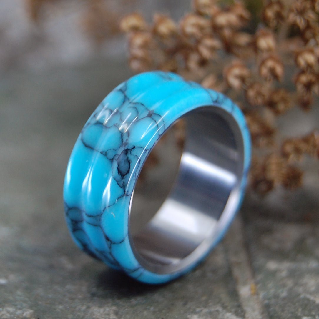 Wavy All I Want is You and Turquoise | Size 6.5 At 8mm | Turquoise Stone | Unique Wedding Band | - Minter and Richter Designs