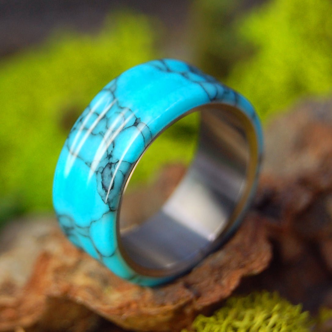 Wavy All I Want is You and Turquoise | Size 6.5 At 8mm | Turquoise Stone | Unique Wedding Band | - Minter and Richter Designs
