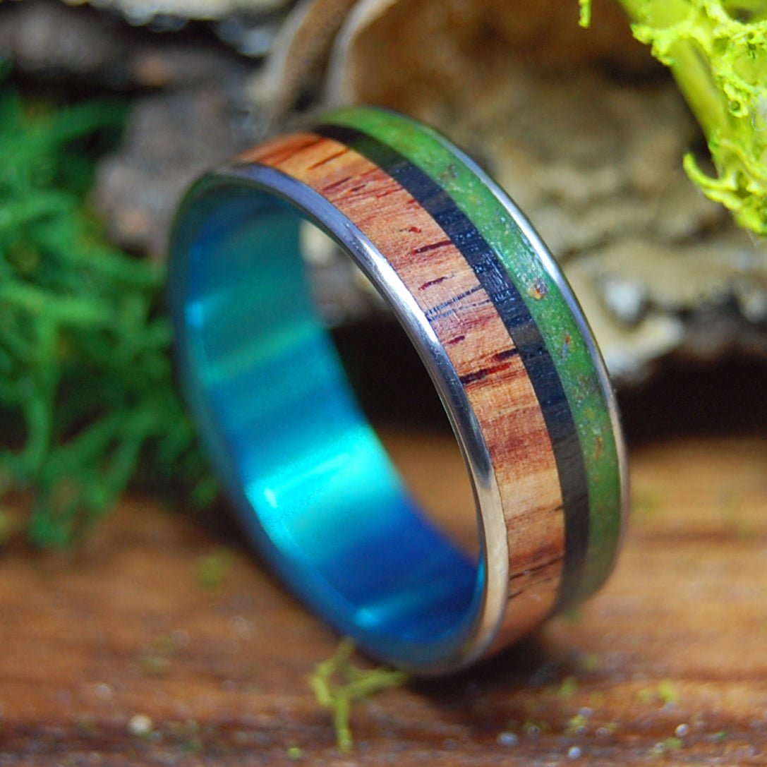 WEED IN THE BOG | Marijuana, Bog Oak and Cocobolo Wood Titanium Wedding Ring - Minter and Richter Designs