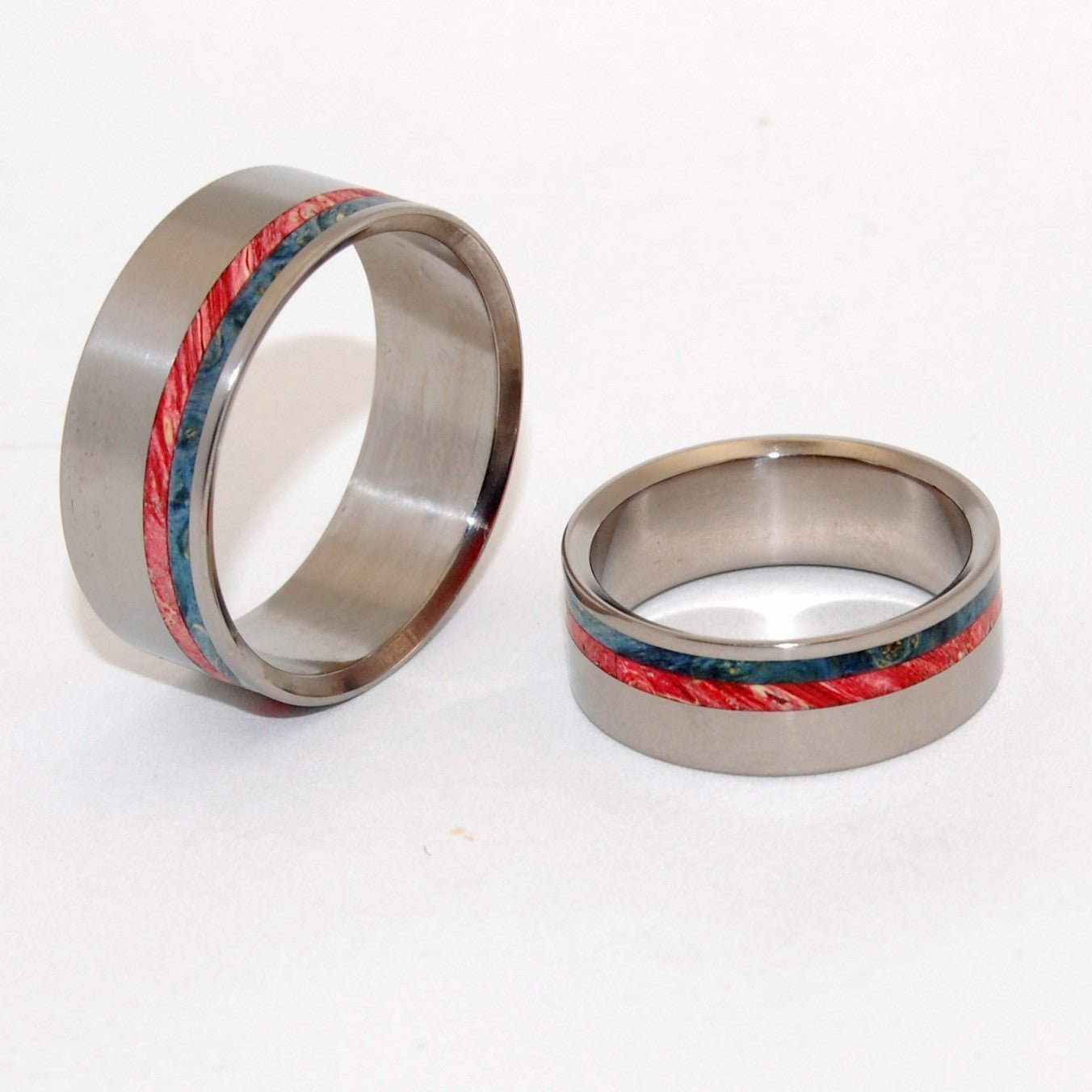 Wild Blue Yonder | Blue Wood And Red Wood Matching Wedding Rings - Minter and Richter Designs