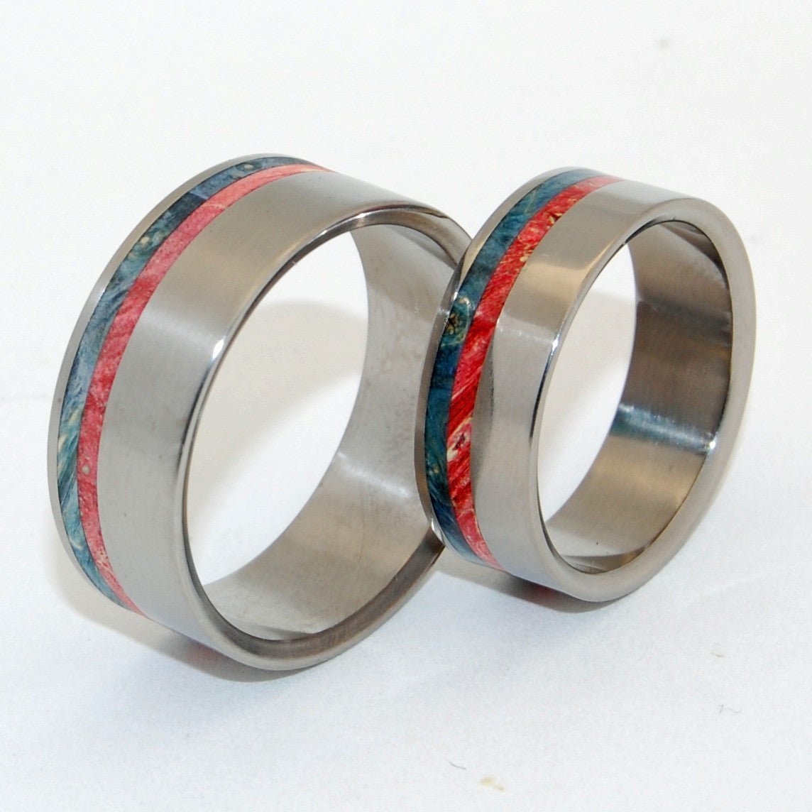 Wild Blue Yonder | Blue Wood And Red Wood Matching Wedding Rings - Minter and Richter Designs