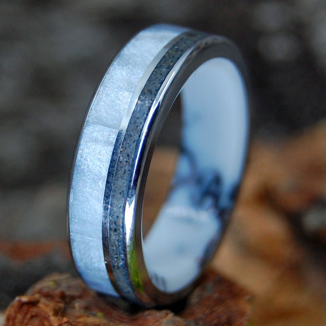 Wild Gray Kentucky | Men's Gray Marbled Opalescent, Kentucky Coal, Wild Horse Jasper Stone & Titanium Wedding Ring - Minter and Richter Designs
