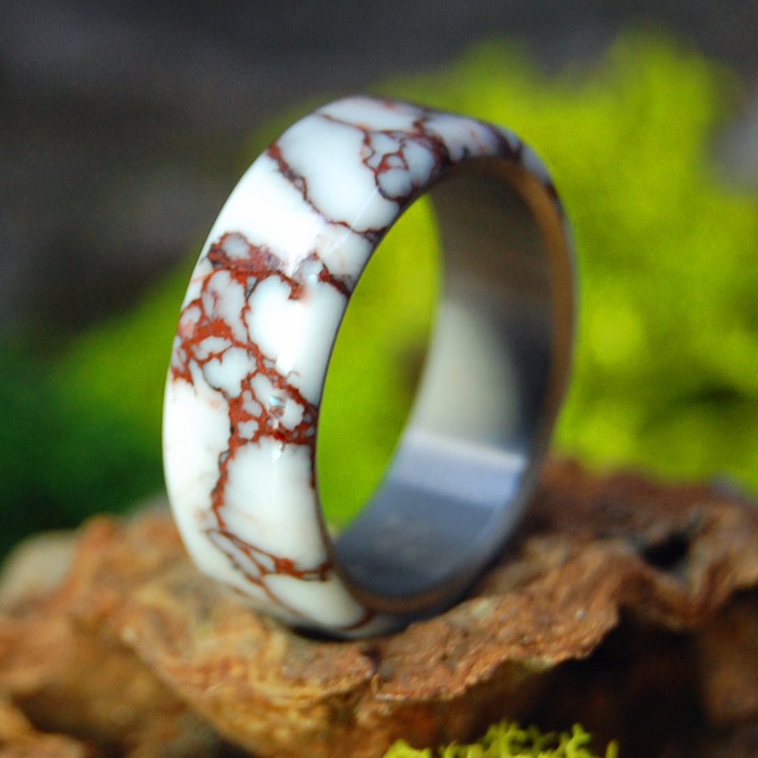 Wild Horse Jasper Overlay | Size 6.25 At 6.4mm | Wild Horse Jasper Stone | Unique Wedding Band | On Sale - Minter and Richter Designs