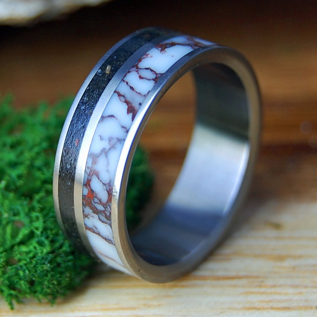 WILD ONYX | Size 10.5 At 7.9mm | Wild Horse Jasper, Titanium, and Black Onyx | Unique Wedding Band | On Sale - Minter and Richter Designs