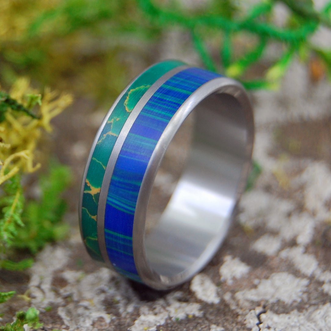Wind From Earth To Ocean | Men's Jade, Azurite Stone & Titanium Wedding Ring - Minter and Richter Designs